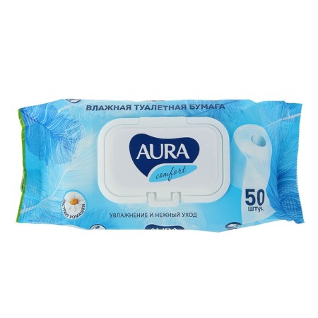 Wet toilet paper Aura Ultra Comfort with a lid, color mix, 50 pcs