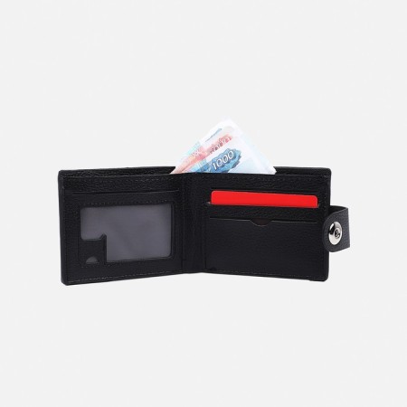 Male purse for magnet, department for bills, for maps, for coins, black color-4