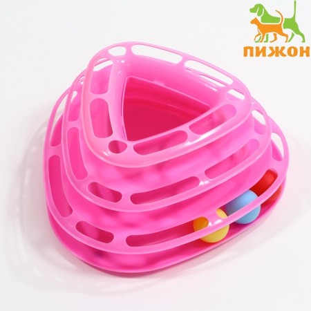The gaming complex for cats is three -level with balls, pink