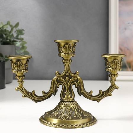 Summary Metal for 3 candles "Nature Patterns" color of brass 20x14x10 cm