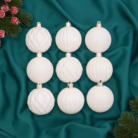 Christmas tree toys, New Year's balls, plastic, di-6 cm set, 9 pcs "Perl" City, White
