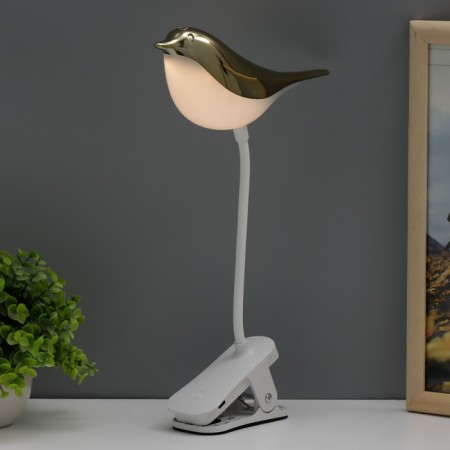 Table lamp on the clothespin "Bird" LED 3000-6000K 5W USB gold 20x7x34cm RISALUX-5