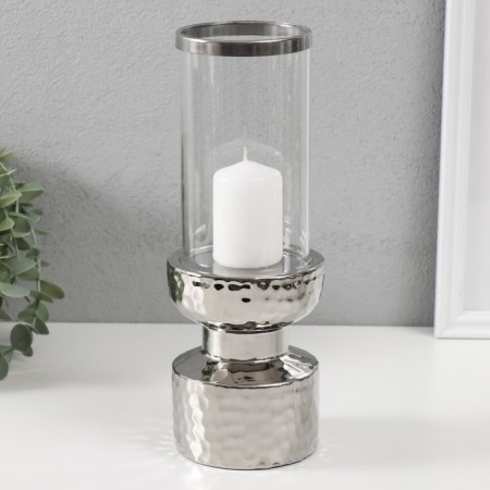Ceramics candlestick, glass for 1 candle "Omut" d = 8 cm silver 9.5x9.5x26 cm-3