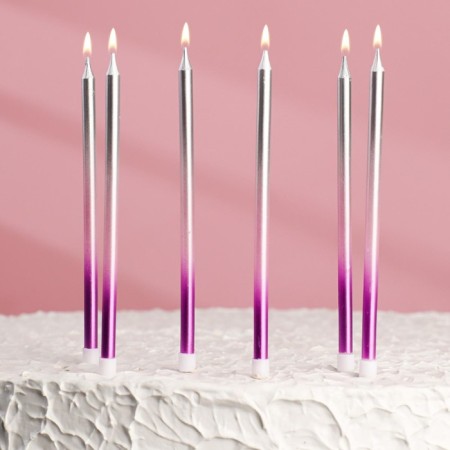 Candles in the cake "Royce. Gradient", 6 pcs, high, 13 cm, purple, pink, silver-5