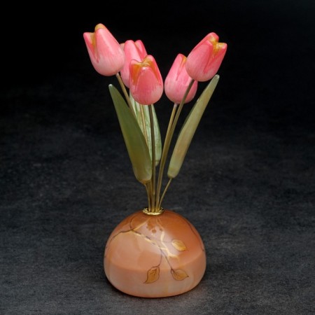 Souvenir "Tulips in a vase", 5 flowers, small, pink, selenite-5