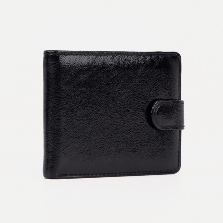 Male purse on a button, for bills, for cards, for coins, black color