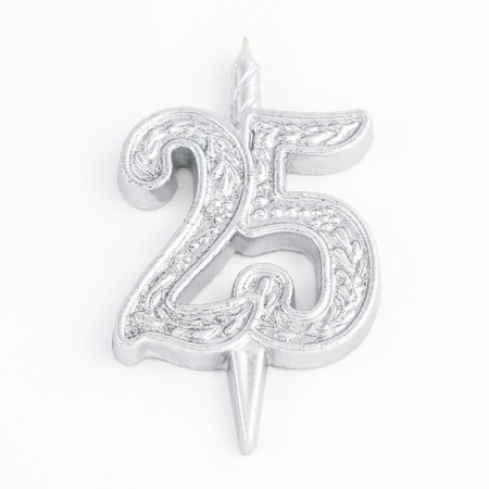 Candle for the cake "Jubilee" number 25, silver, 9.7 cm,-2