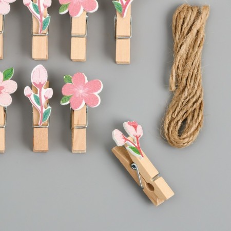 Decor for creativity wood "clothespin. Pink flowers" set 10 pcs 4x2.4x1.2 cm-1