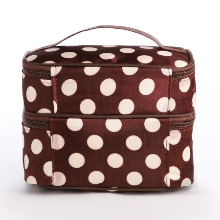 Cosmetic bag, 2 parts on zippers, brown/beige color-1