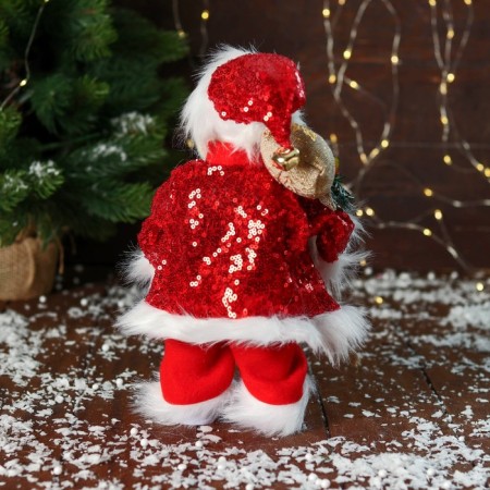 Santa Claus "in a suit with sequins, with a flashlight" moves, with a backlight, 28 cm, red-2