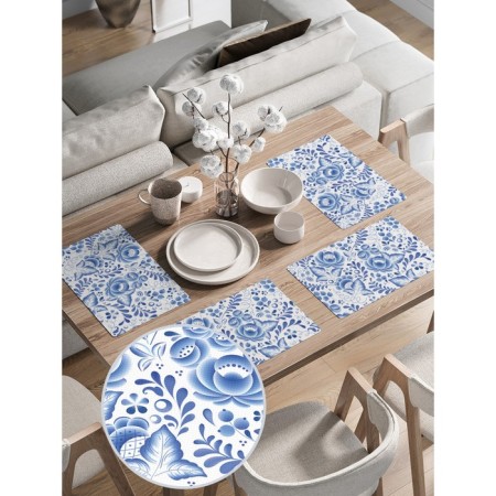 Set of napkins for setting the table "ceramic gzhel", rectangular, rounded edges, size 30x46 cm, 4 pcs-1