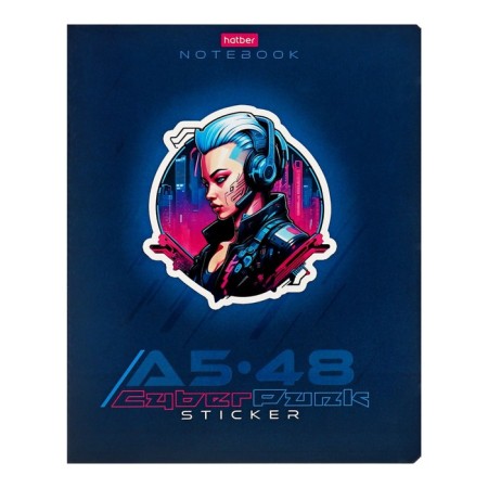 Тетрадь 48л кл Cyberpunk sticker, обл мел карт, выб мат лак, бл 65г/м², МИКС-3
