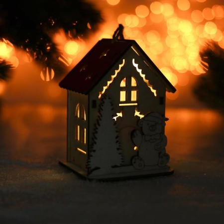 New Year's decor with the backlight "House with a red roof" 9 × 6 × 7 cm, mix-2