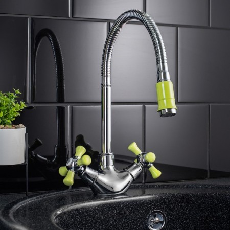 Kitchen mixer RMS SL92GR-279F, two-wound, high spout, chrome/green