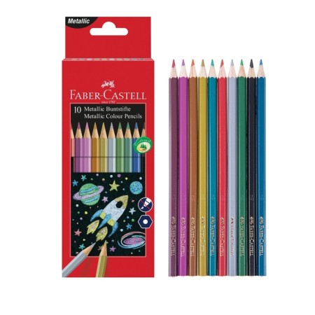 Color Faber-Castell pencils, 10 colors, metallic, sharpened, in cardboard packaging