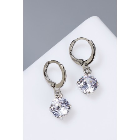 Earrings with bloom rhinestones hanging, white color in silver-4