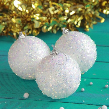 Set of balls plastic D -6.5 cm, 6 pcs "Puff - Beads" White