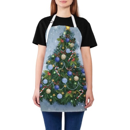 Apron of a kitchen with a photo print "Spruce with colored balls", adjustable, size OS