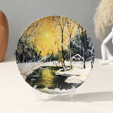 Decorative plate "Winter Forest", with a pattern on canvas, d = 19.5 cm