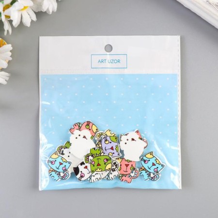 A set of buttons of decorative wood "Cute kitten" set 15 pcs mix 2x2.1 cm-3