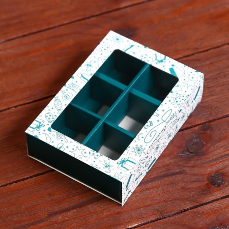New Year. Box under 6 sweets "Winter Fun", 13.7 x 9.8 x 3.8 cm, confectionery packaging-6