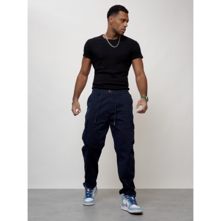 Cargo jeans men, size 46-48, dark blue color-1