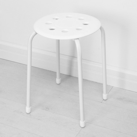 Stool with plastic seat, white color-4
