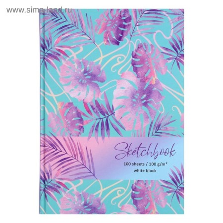 A5 sketchbook, 100 Monstera Leaves sheets, hard cover, matte lamination, white block 100 g/m2-1