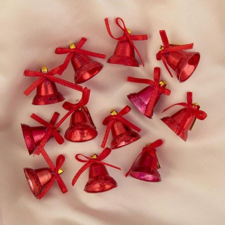 Christmas tree decoration "Bells with a bow" (set 12 pcs) 2 cm, red