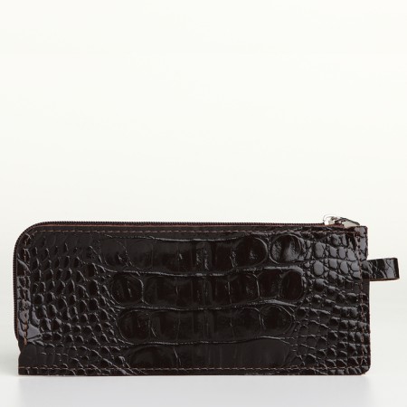 Pocket Key with zipper, textura, length 14 cm, ring, brown color-2