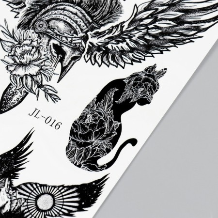 Tattoo on the body black "dagger, helmet and wings" 21x14.8 cm-2