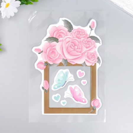 Sticker for the switch "Roses and butterflies" window 8.5x8.5 cm, voluminous 26x16.5 cm