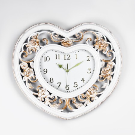 Wall clock, series: interior, "heart", discrete move, 1AA, D-25.5 cm, 55 x 48 cm