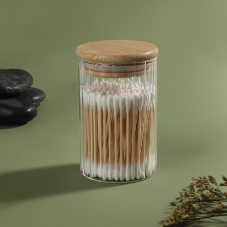 Organizer for storing cotton wools "Bamboo", with a lid, d6.5 × 10 cm, in a cardboard box, the color is transparent/brown-2