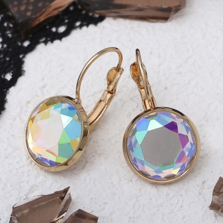 Earrings with rhinestones “Bright classic” in a frame, rainbow color in gold, d = 1.4 cm-1
