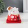 Souvenir Ceramics "Cat Mani-Neko with fan" Red 8x8x8.5 cm