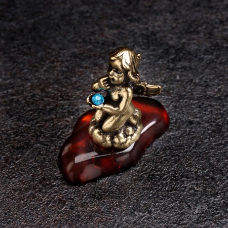 Souvenir "Angel is a thoughtful", brass, amber, 2x3x3.5 cm-3