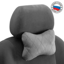 Car bone pillow, on a headrest, velor, gray, rhombus, 16 x 24 cm