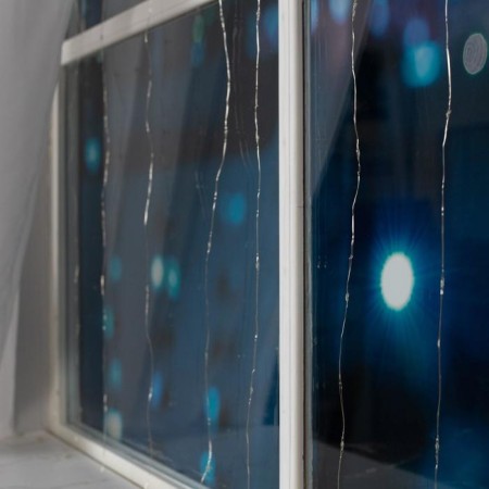 Garland "Curtain" 2 × 2 m Rosa, IP20, silver thread, 300 LED, white glow, 12 V-5