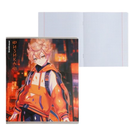 Subject notebook, 48 sheets, cage, physics, Erichkrause "Manga", cardboard cover of twin-lax, unit offset white 100%, information block
