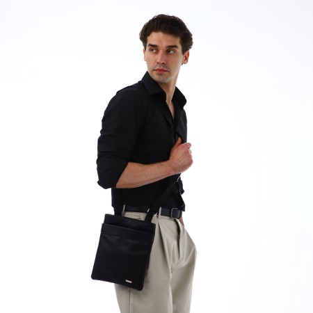 Male bag over the shoulder, Textura, artificial leather, black color-8