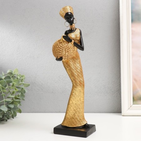 Polystone souvenir "African with round wicker jug" gold 33x9.5x9.5 cm