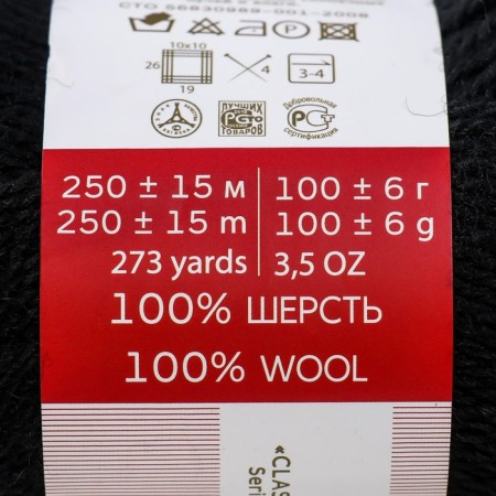 Yarn "Secret of success" 100% wool 250m/100g (02-black)-3