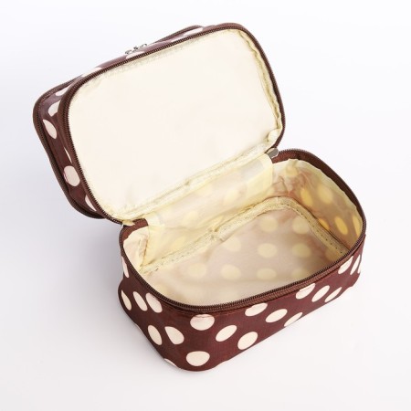 Cosmetic bag, 2 parts on zippers, brown/beige color-3
