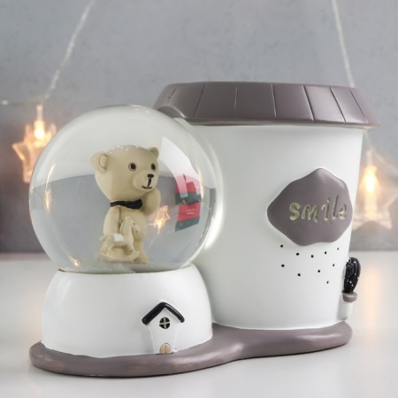 Souvenir Polystone Water Ball Light/For the hands "Bear and House" MIX 12x8x17 cm-3
