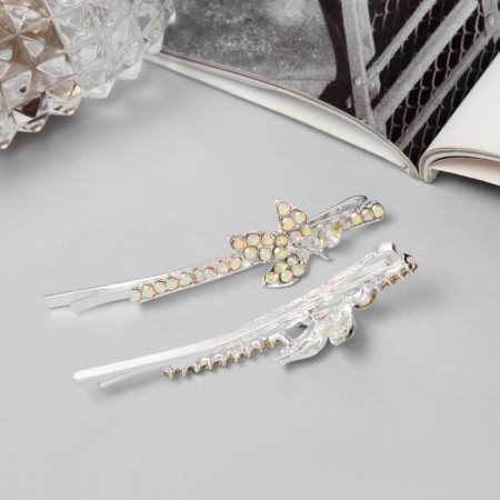 Invisibility for hair "Florence" (set 2 pcs) leaflets, 6 cm, silver-1