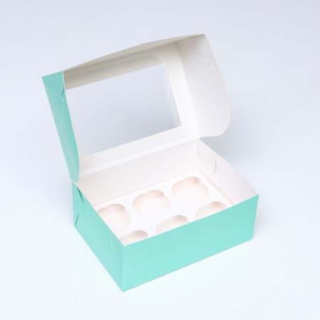 Packaging for 6 cupcakes with a window, green, 25 x 17 x 10 cm-2