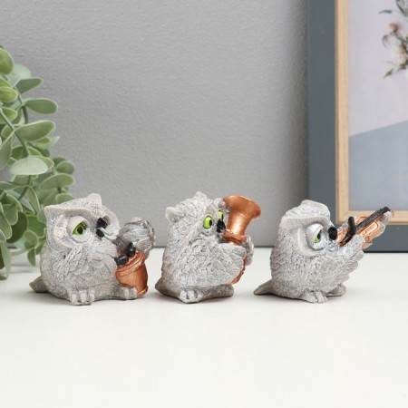 Figures "Owl Musical Trio" set of 3pcs, 5cm, gray-1