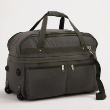 Road bag on wheels, a lightning department, with an increase, 2 outer pockets, a long belt, khaki color