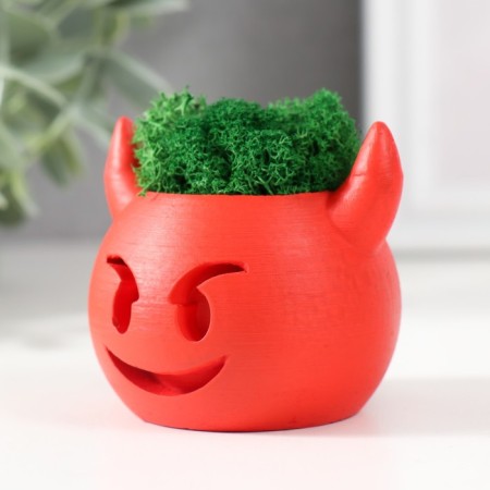 Concrete Kashpo "devil" 6.5x6x5.5 cm red with moss (moss green. Stabiliz)-3